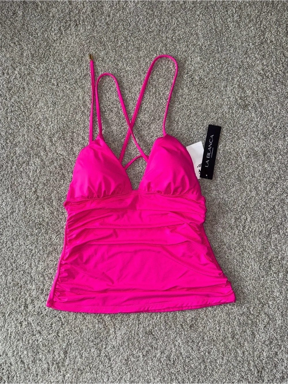 La Blanca Vibrant Fuchsia Tankini Cami with Crisscross Straps